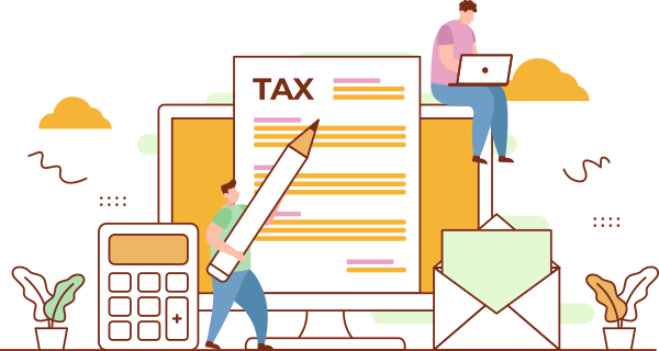 illustration of people working on taxes